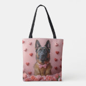 Belgian Malinois met Rozen - Valentijnsdag Tote Bag (Achterkant)