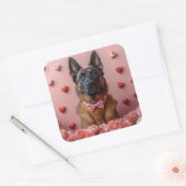Belgian Malinois met Rozen - Valentijnsdag Vierkante Sticker (Envelop)