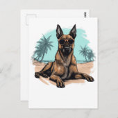 Belgian-malinois met zonnebril op het strand briefkaart (Voorkant / Achterkant)