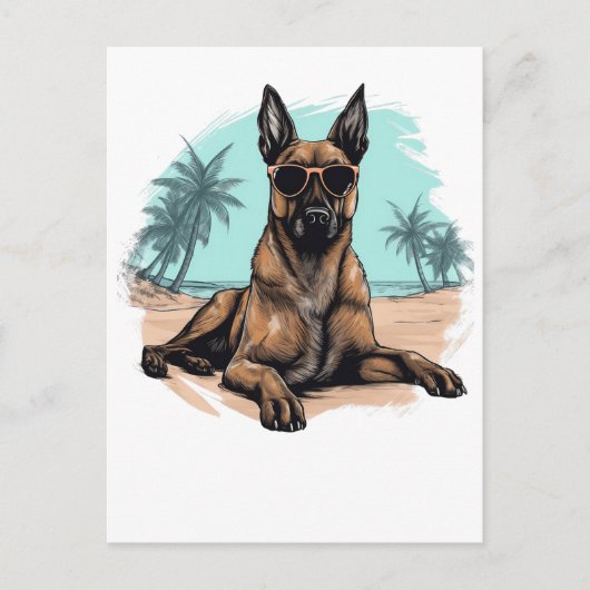 Belgian-malinois met zonnebril op het strand briefkaart (Voorkant)