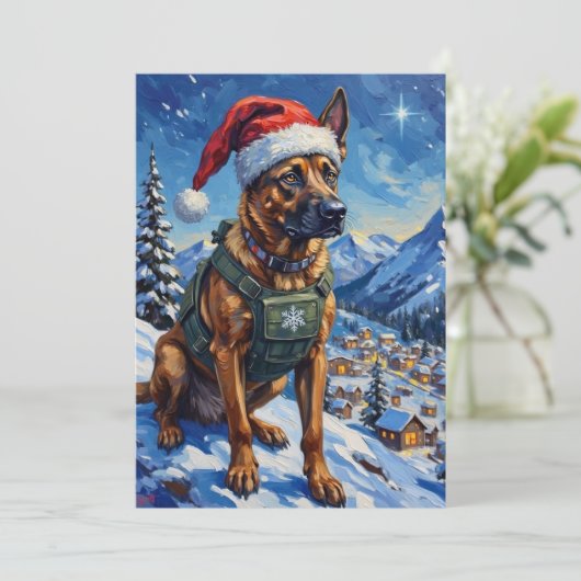 Belgian Malinois Mountain Patrol Christmas Feestdagenkaart (Staand voorkant)