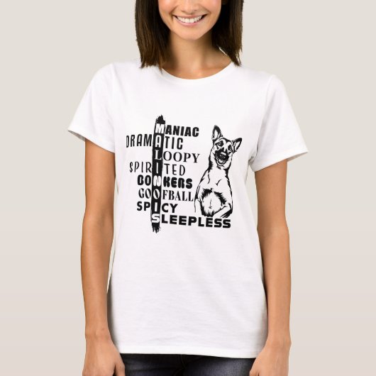 Belgian Malinois Personality Word Puzzle T-shirt (Voorkant)