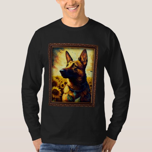 Belgian Malinois Shepherd Painting Sunflower Flowe T-shirt (Voorkant)