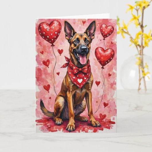 Belgian Malinois Valentine’s Day Dog with Hearts Kaart (Gele Bloem)