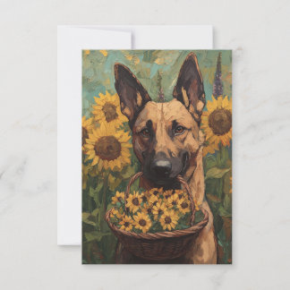 Belgian Malinois with a Basket of Sunflowers Bedankkaart