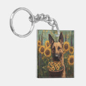 Belgian Malinois with a Basket of Sunflowers Sleutelhanger (Voorkant Links)