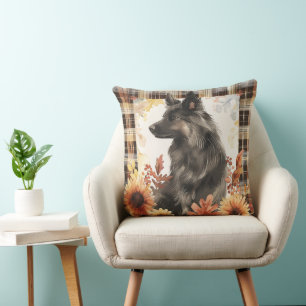 Belgian Sheepdog Herfst Waterverf Flowers Kussen