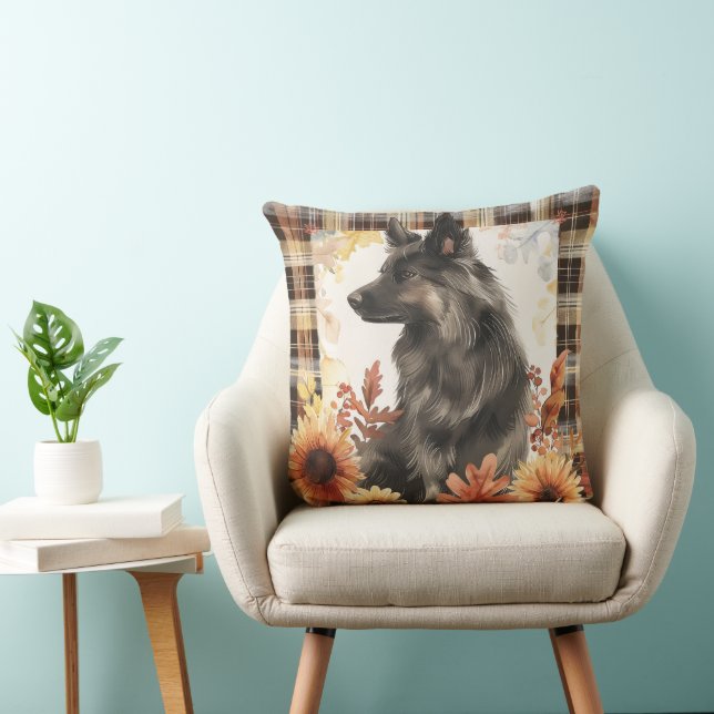 Belgian Sheepdog Herfst Waterverf Flowers Kussen (Stoel)