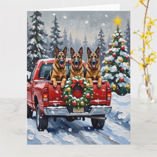 Belgian Shepherd Christmas Red Truck Holiday Kaart (Gele Bloem)