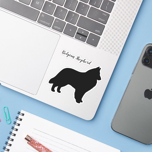 Belgian Shepherd Dog Silhouette Sticker (Laptop met iPhone)