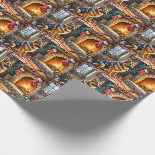 Belgian Shepherd Fireplace with Christmas Lights Cadeaupapier (Hoek)