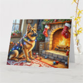Belgian Shepherd Fireplace with Christmas Lights Kaart (Gele Bloem)