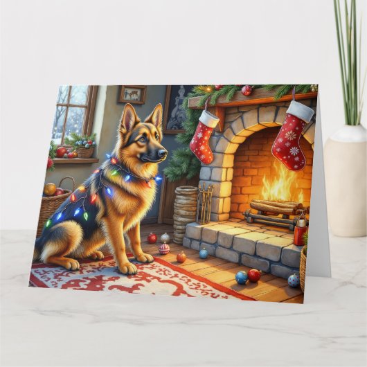 Belgian Shepherd Fireplace with Christmas Lights Kaart (Voorkant)