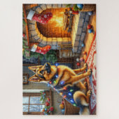 Belgian Shepherd Fireplace with Christmas Lights Legpuzzel (Verticaal)
