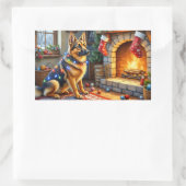 Belgian Shepherd Fireplace with Christmas Lights Rechthoekige Sticker (Tas)