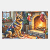 Belgian Shepherd Fireplace with Christmas Lights Rechthoekige Sticker (Voorkant)