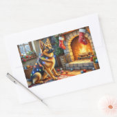 Belgian Shepherd Fireplace with Christmas Lights Rechthoekige Sticker (Envelop)