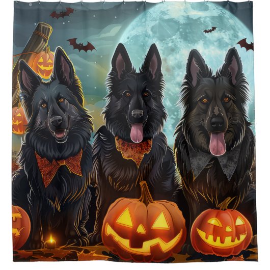 Belgian Shepherd Halloween Spooky Douchegordijn (Voorkant)