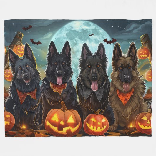 Belgian Shepherd Halloween Spooky Fleece Deken (Voorkant (Horizontaal))
