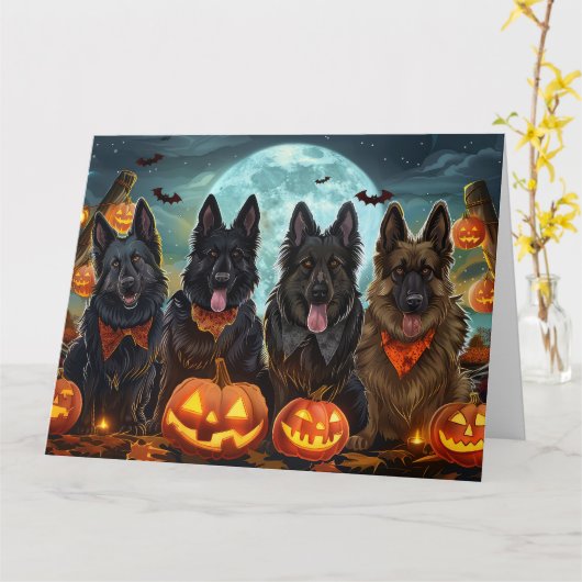 Belgian Shepherd Halloween Spooky Kaart (Gele Bloem)