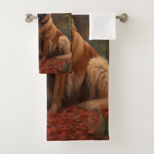 Belgian Shepherd in Autumn Leaves Herfst Inspire Bad Handdoek (Insitu)