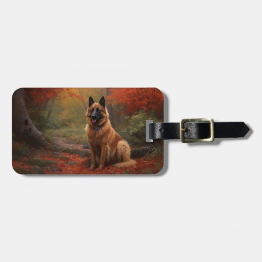 Belgian Shepherd in Autumn Leaves Herfst Inspire Bagagelabel (Voorkant horizontaal)
