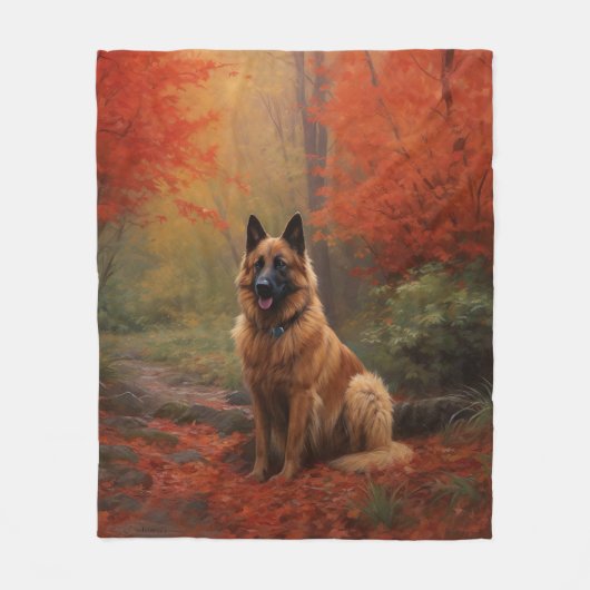 Belgian Shepherd in Autumn Leaves Herfst Inspire Fleece Deken (Voorkant)