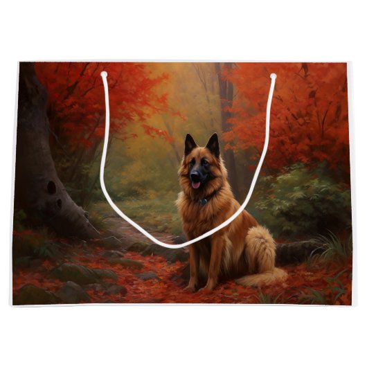 Belgian Shepherd in Autumn Leaves Herfst Inspire Groot Cadeauzakje (Voorkant)