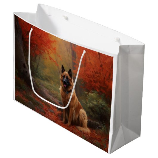 Belgian Shepherd in Autumn Leaves Herfst Inspire Groot Cadeauzakje (Voorkant Gekanteld)