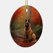 Belgian Shepherd in Autumn Leaves Herfst Inspire Keramisch Ornament (Rechts)