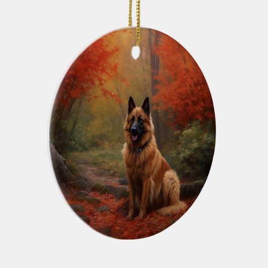 Belgian Shepherd in Autumn Leaves Herfst Inspire Keramisch Ornament (Rechts)