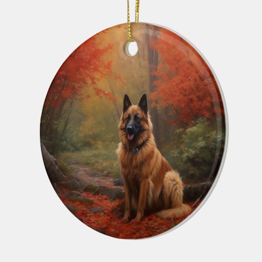 Belgian Shepherd in Autumn Leaves Herfst Inspire Keramisch Ornament (Links)