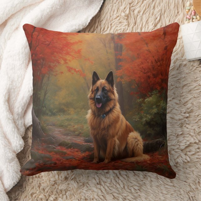 Belgian Shepherd in Autumn Leaves Herfst Inspire Kussen (Deken)