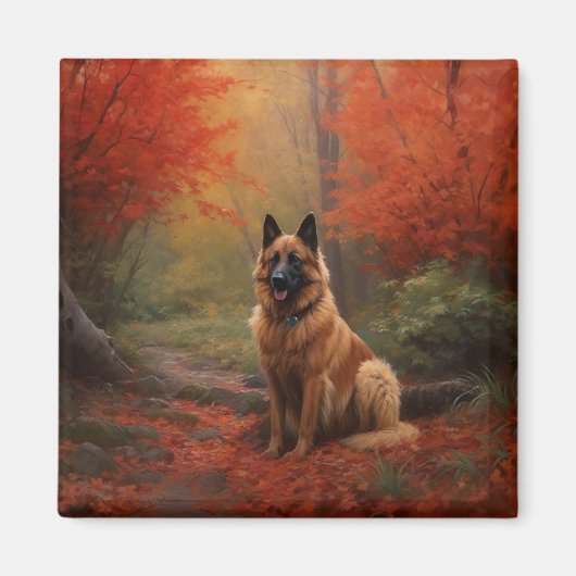 Belgian Shepherd in Autumn Leaves Herfst Inspire Magneet (Voorkant)
