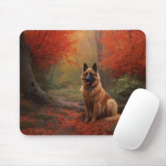 Belgian Shepherd in Autumn Leaves Herfst Inspire Muismat (Met muis)