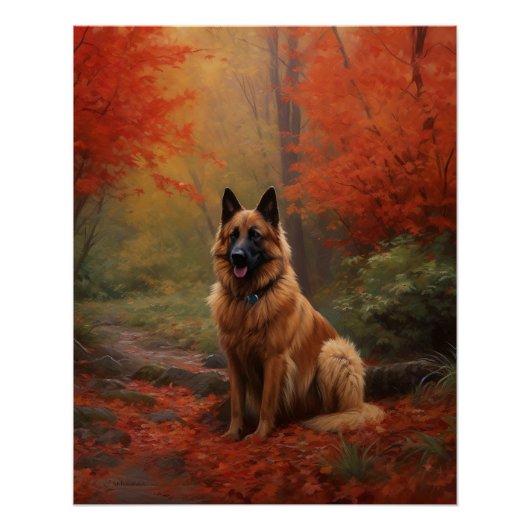 Belgian Shepherd in Autumn Leaves Herfst Inspire Perfect Poster (Voorkant)