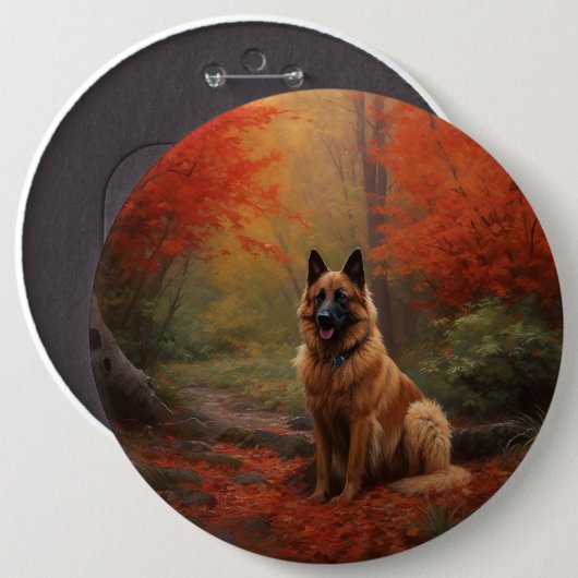 Belgian Shepherd in Autumn Leaves Herfst Inspire Ronde Button 6,0 Cm (Voorkant /achterkant)