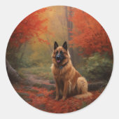 Belgian Shepherd in Autumn Leaves Herfst Inspire Ronde Sticker (Voorkant)