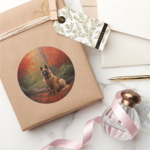 Belgian Shepherd in Autumn Leaves Herfst Inspire Ronde Sticker