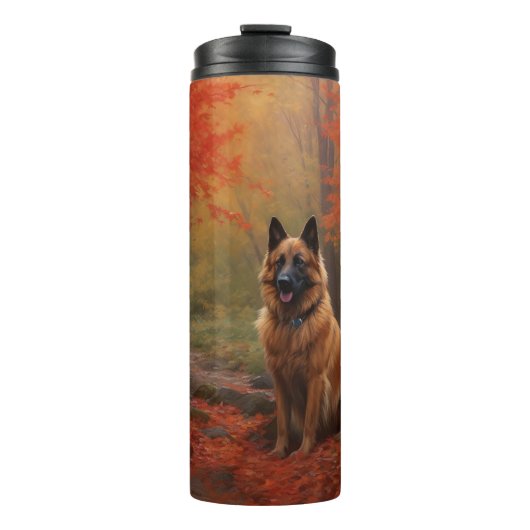 Belgian Shepherd in Autumn Leaves Herfst Inspire Thermosbeker (Voorkant)
