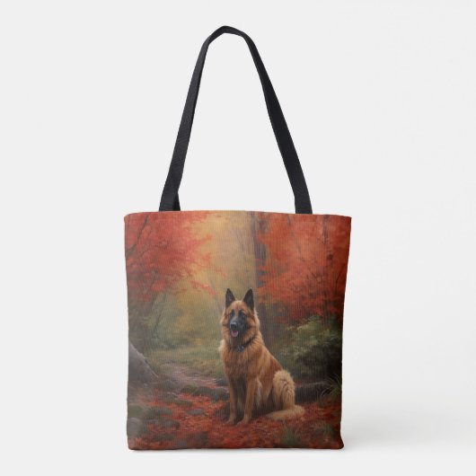 Belgian Shepherd in Autumn Leaves Herfst Inspire Tote Bag (Achterkant)