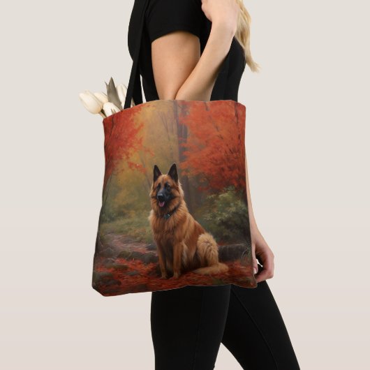 Belgian Shepherd in Autumn Leaves Herfst Inspire Tote Bag (Dichtbij)