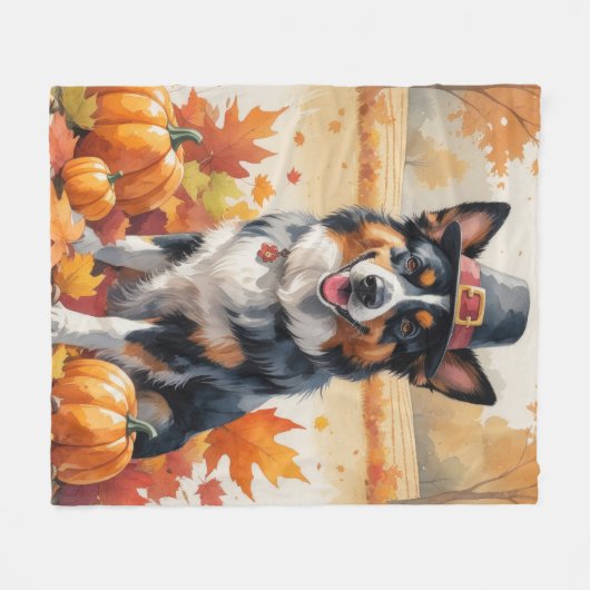 Belgian Shepherd in Autumn verlaat Thanksgiving Fleece Deken (Voorkant (Horizontaal))