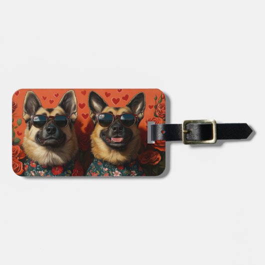 Belgian Shepherd met hart Rozen Valentijnsdag Bagagelabel (Voorkant horizontaal)