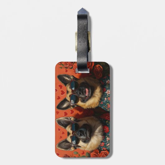 Belgian Shepherd met hart Rozen Valentijnsdag Bagagelabel (Achterkant verticaal)