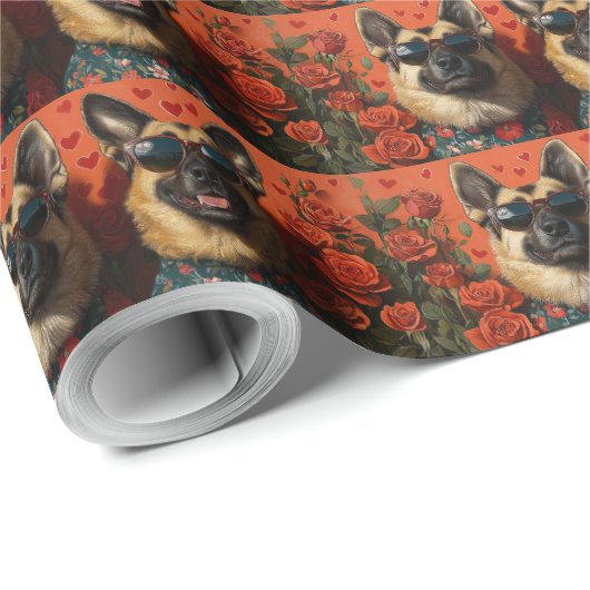 Belgian Shepherd met hart Rozen Valentijnsdag Cadeaupapier (Rol Hoek)