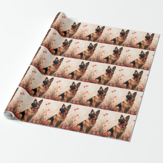 Belgian Shepherd met Rozen - Valentijnsdag Cadeaupapier (Uitgerold)