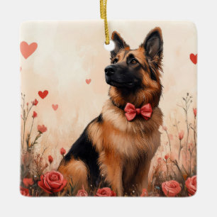 Belgian Shepherd met Rozen - Valentijnsdag Keramisch Ornament