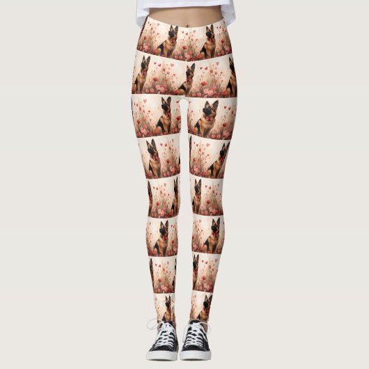 Belgian Shepherd met Rozen - Valentijnsdag Leggings (Voorkant)