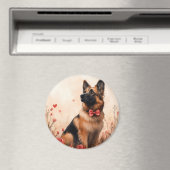 Belgian Shepherd met Rozen - Valentijnsdag Magneet (Insitu (Vaatwasser))